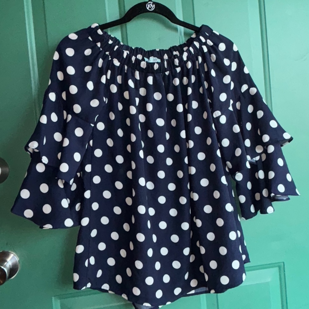 She + Sky small navy and white top